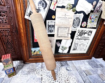 It's enormous - 21 3/4" Long Notched Textured Wood Rolling Pin - Hardtack Swedish Baking Tool - Vintage Kitchen