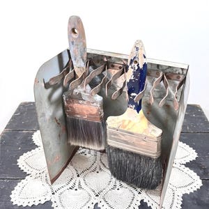 Paint Brush Storage Slotted Rack Galvanized Metal Holder - Vintage Wall Display