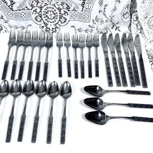 27 Pc. Set of Stanley Roberts Burguntine - Velvet Pattern Stainless Flatware- Vintage