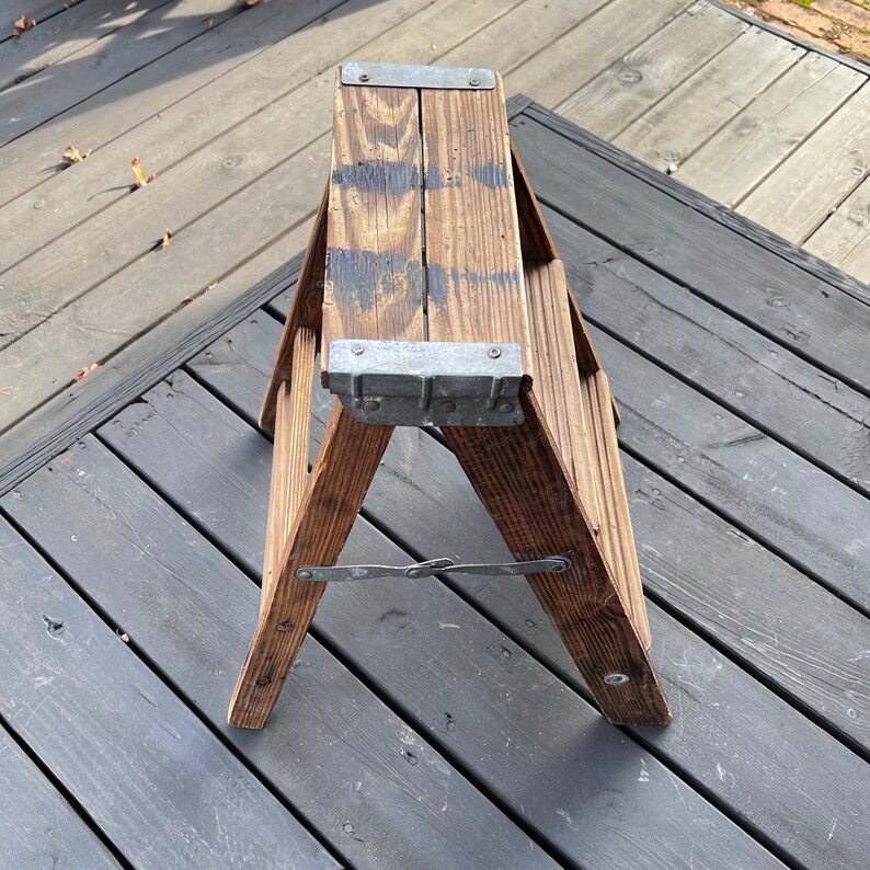 Folding Ladder, Wood Step Stool Vintage - Rustic Decor, Plant Stand ...