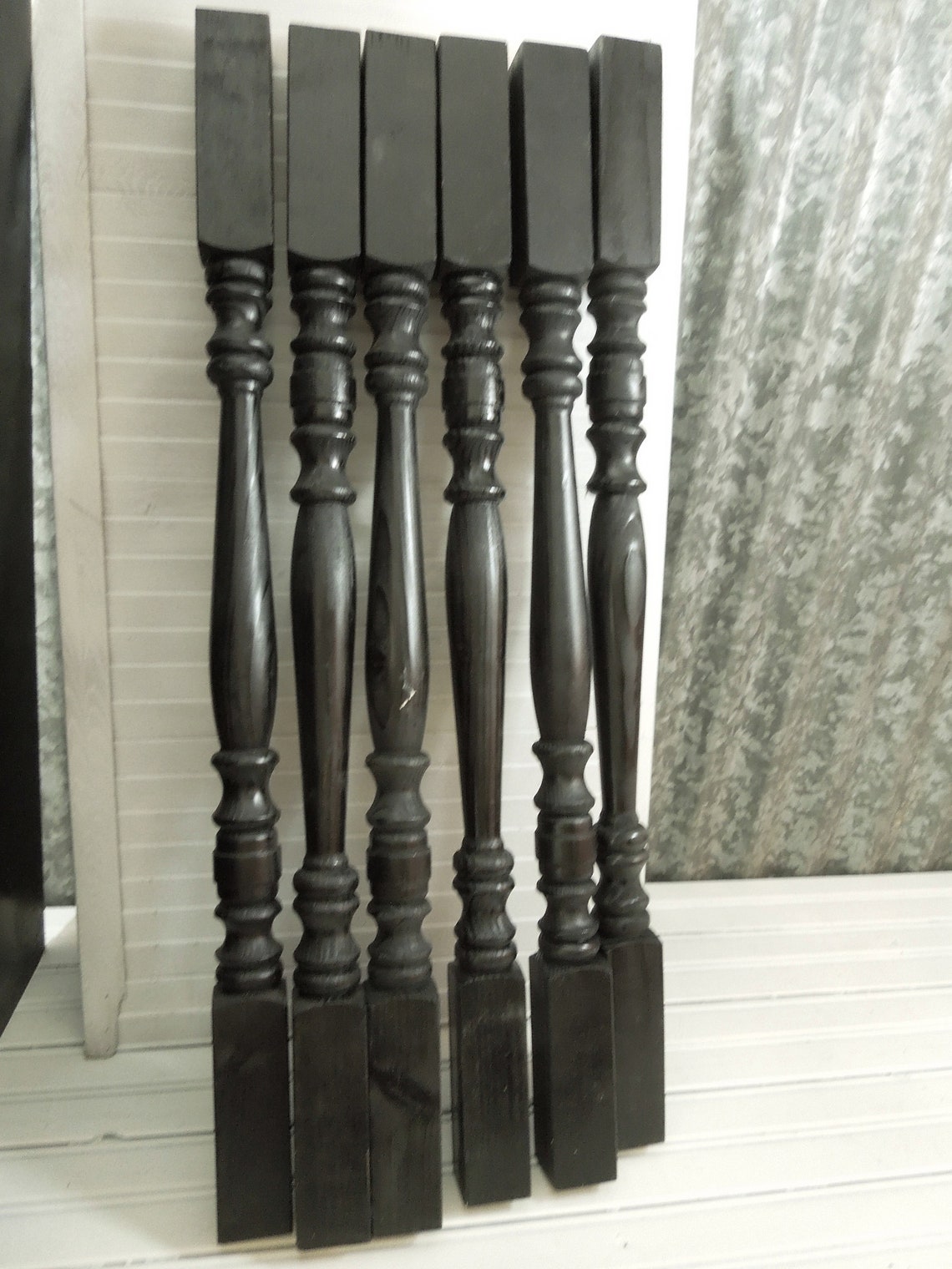 Six Turned Wood Table Legs Spindles Stair Rail Baluster Etsy