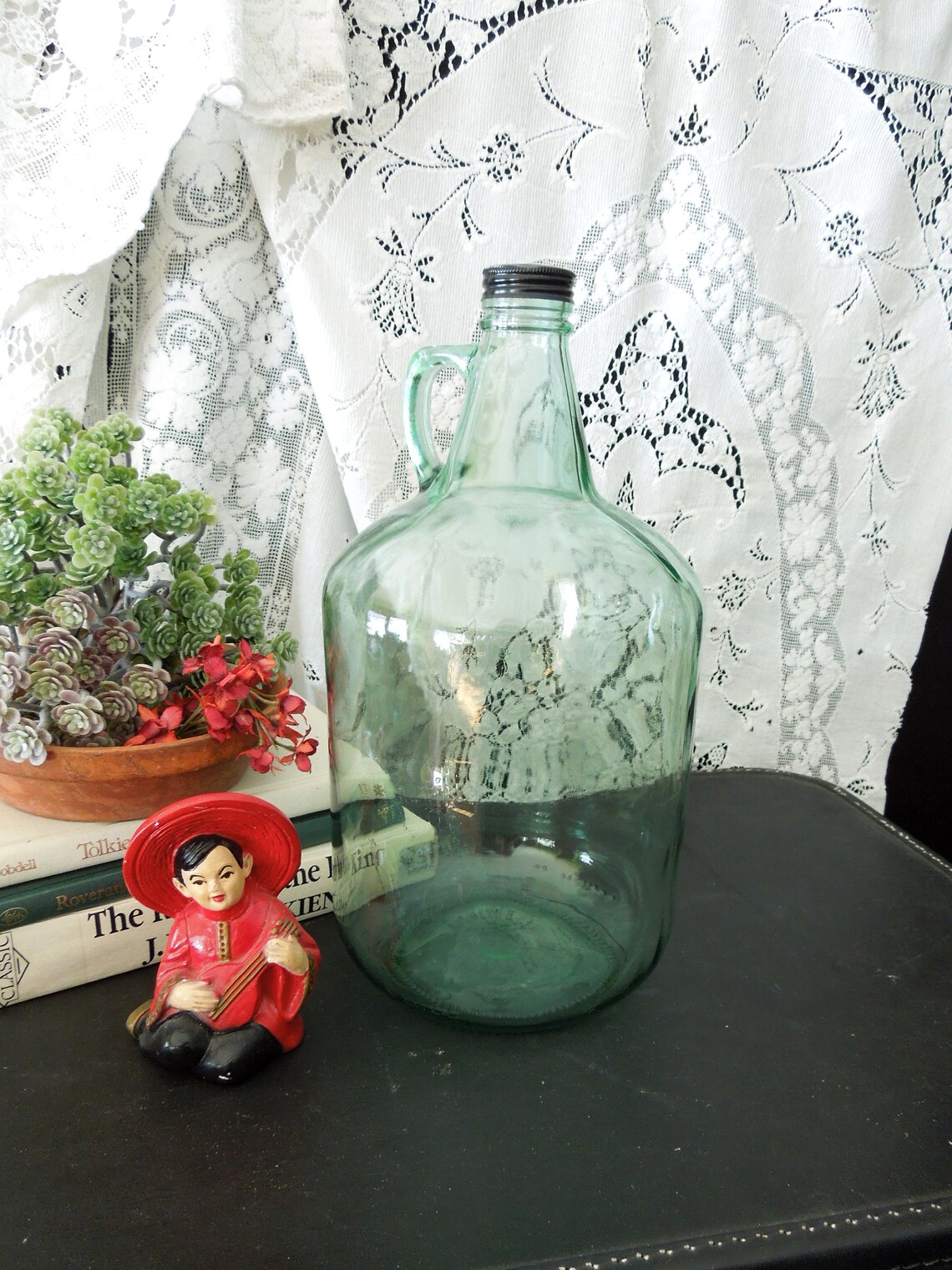 Big Green Glass Wine Jug Vintage Prop Display Decor Etsy