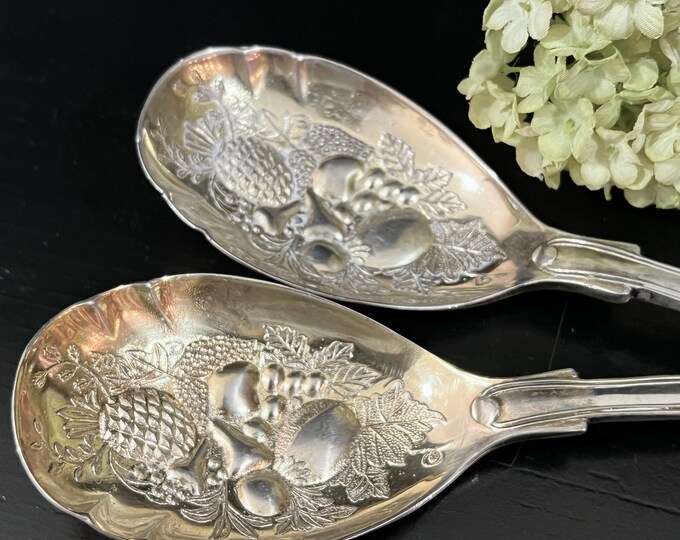 Matching Silver Plate Serving Spoons Italian Repousse / Raised Design