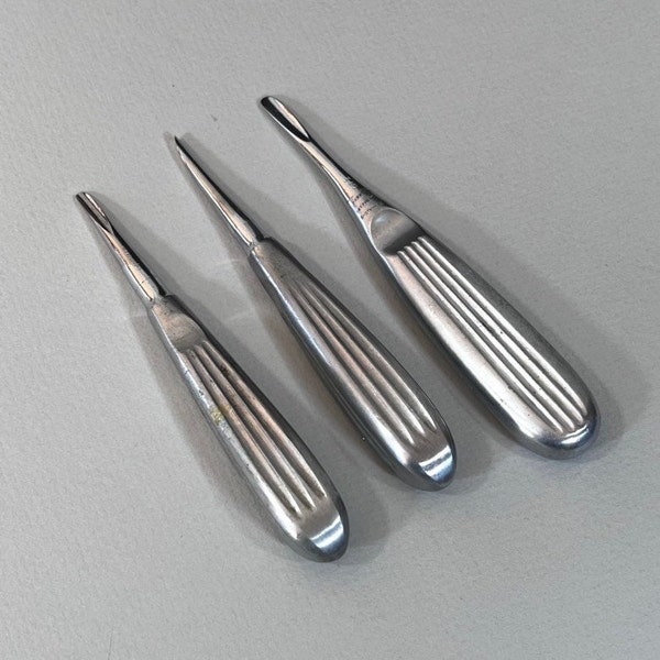 Set of 3 Dental Instruments - Vintage Equipment Metal Picks for Dentist Office - Parkell Stainless Germany