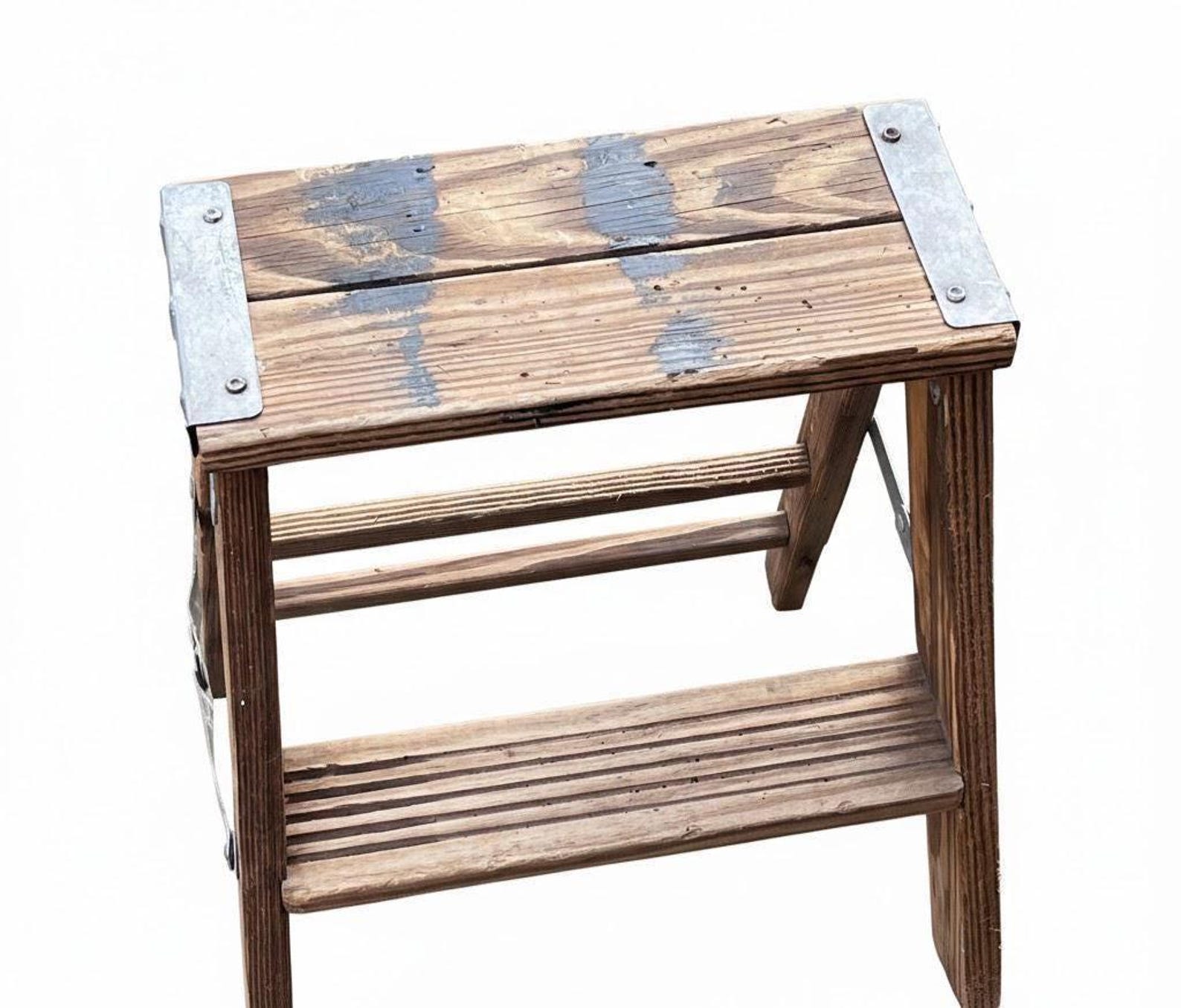 Folding Ladder, Wood Step Stool Vintage - Rustic Decor, Plant Stand ...