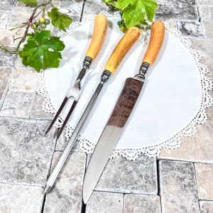 Cutlery Set Knife, Fork and Knife Sharpener Royal Brand Cutlery Co. - Faux Bone Handles - Vintage