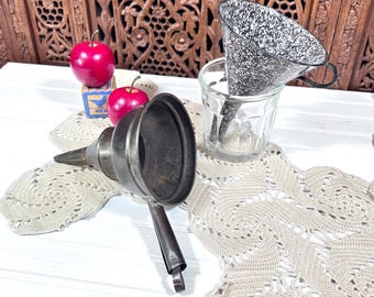 Funnel Black / White Splatter Speckled Enamelware or Rustic Dark Metal - Household Utensils Antique Kitchen Household Canning Prop