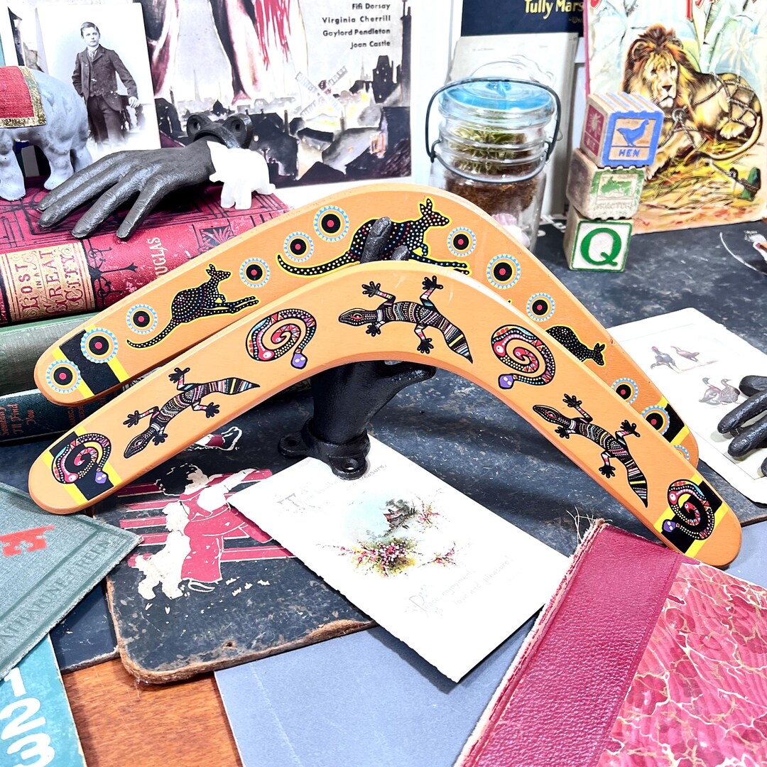 Vintage 2 Wood Boomerangs - Indigenous Aussie Designs - Toy - Please ...