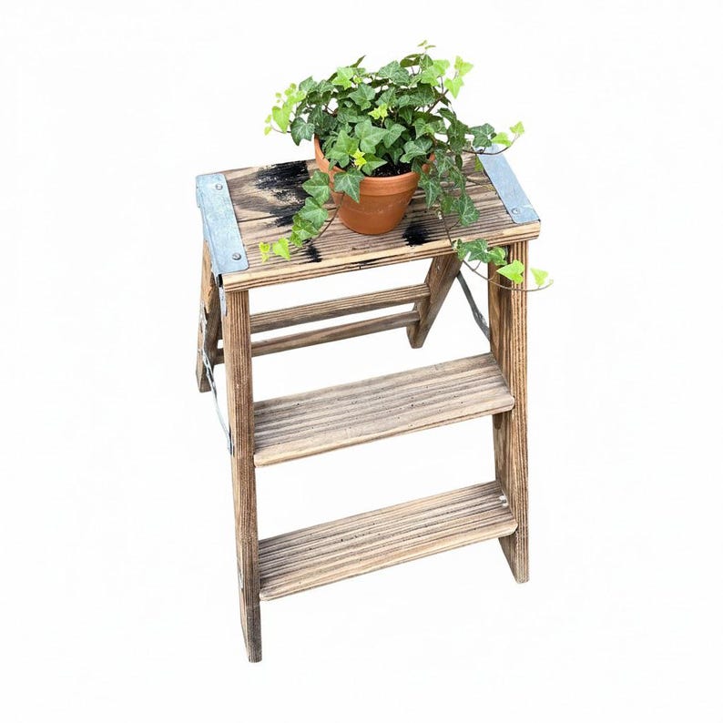 Folding Ladder, Wood Step Stool Vintage - Rustic Decor, Plant Stand ...