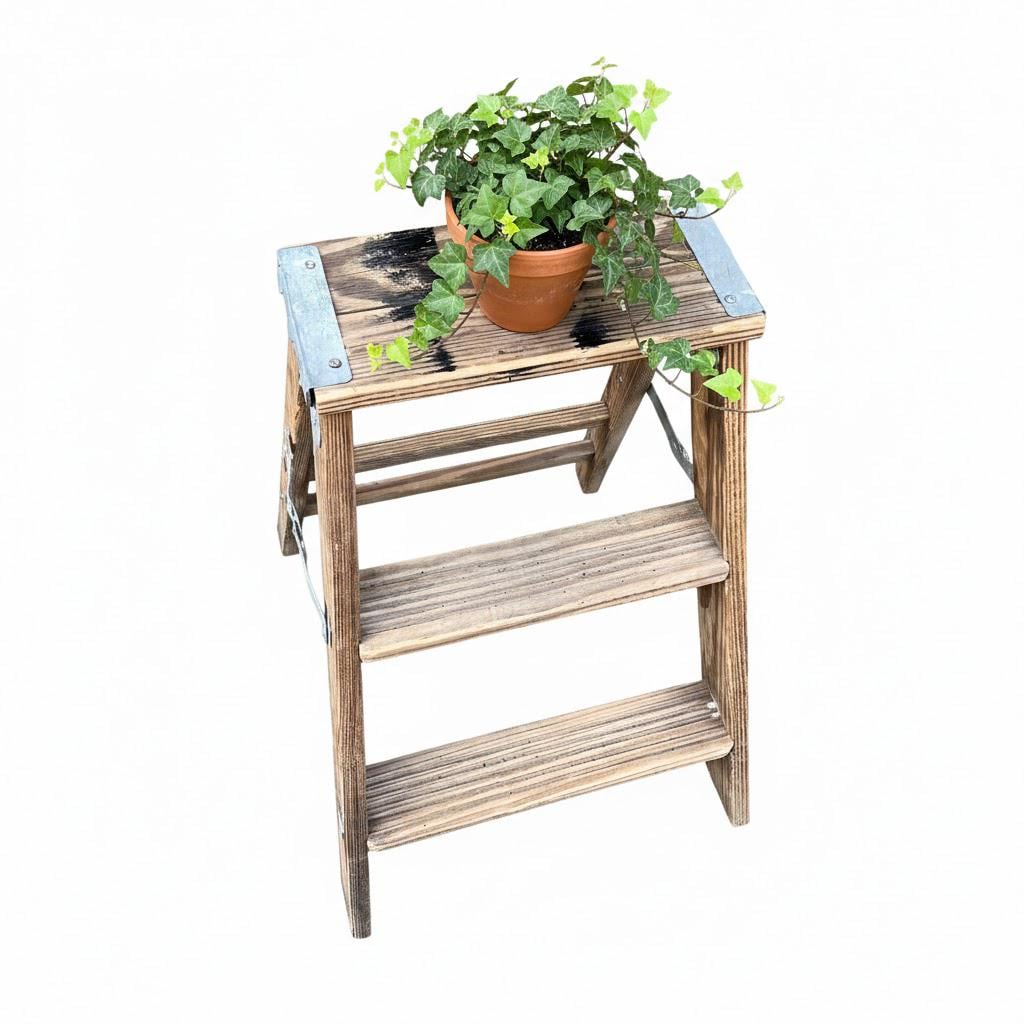 Folding Ladder, Wood Step Stool Vintage - Rustic Decor, Plant Stand ...