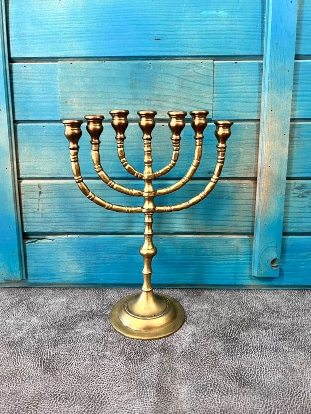 Brass Menorah 7 Branched Candle Holders Vintage Judaica Etsy