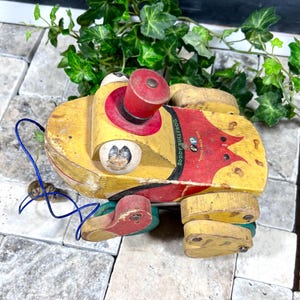 Vintage Pull Toy Frog by Fisher Price - Buddy Bullfrog - Adorable Cute Sweet Old Toy That Makes Noise