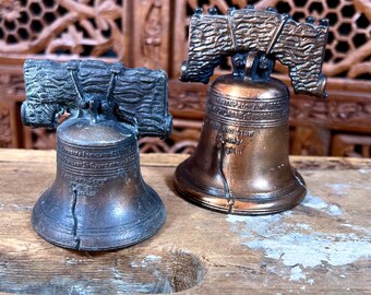 Liberty Bell Collection of 2 Vintage Cast Brass / Bronze Collectible Souvenirs, Prop, Display, Decor