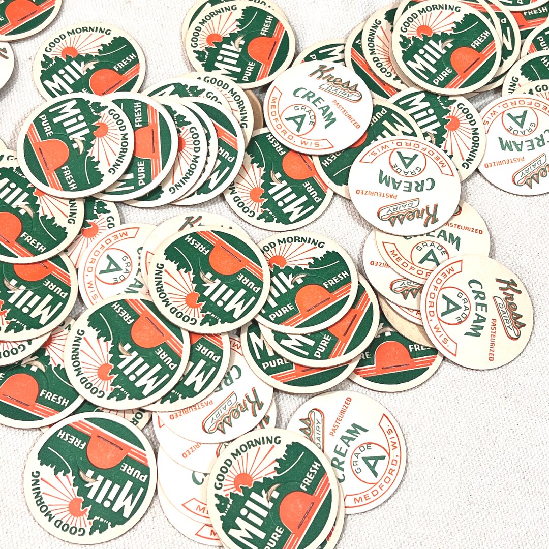 Printed Paper Cream or Milk Bottle Cap Inserts 60 Plus Pieces Crafting