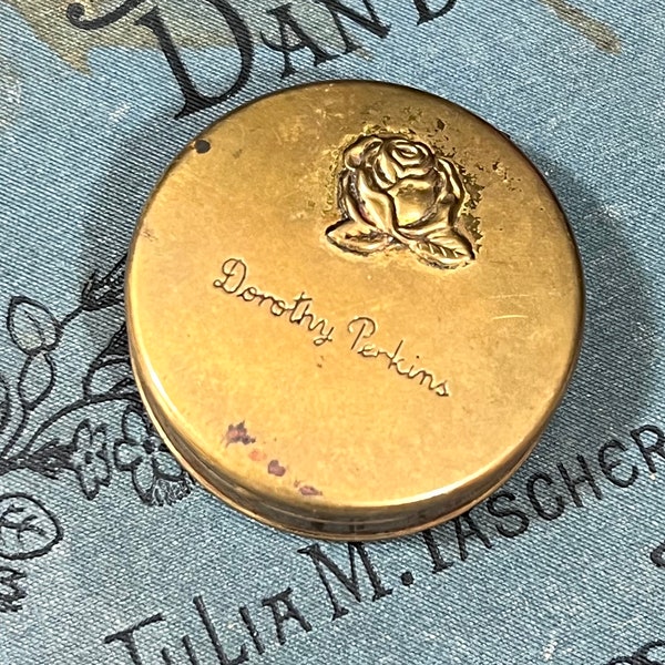 Dorothy Perkins Rouge Compact w/ Mirror - Metal Case w/ Rose Design - Hinged Lid -  1940's  Make Up Cosmetics Rare / Unusual