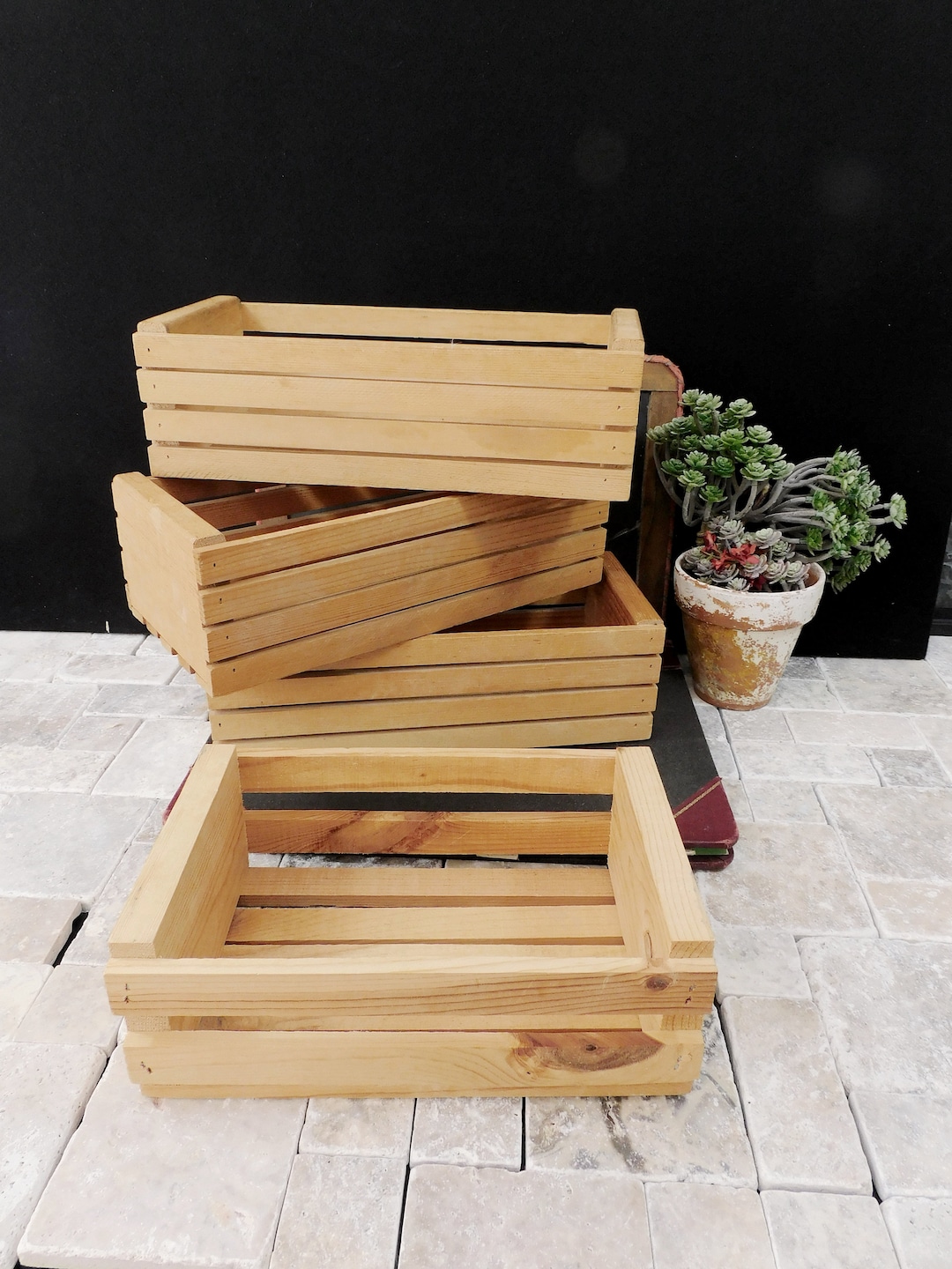 Wood Slat Boxes for Display Storage Planters 4 Total Etsy