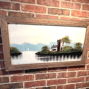 Framed Reverse Painted Glass Seascape Vintage