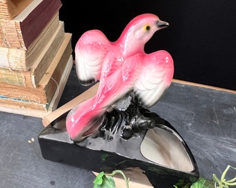 Strictly for the Ceramic Bird Planter Maddux of California Pottery - Vintage Mid Century Pink / Red Bird Figure with Black Base / Vase