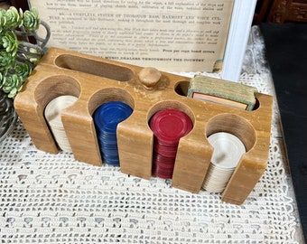 You've gotta know when to store them, Wood Caddy W/ Poker Chips Slots w/ Chips & Card Slots w/ One Full Set of Cards  Vintage