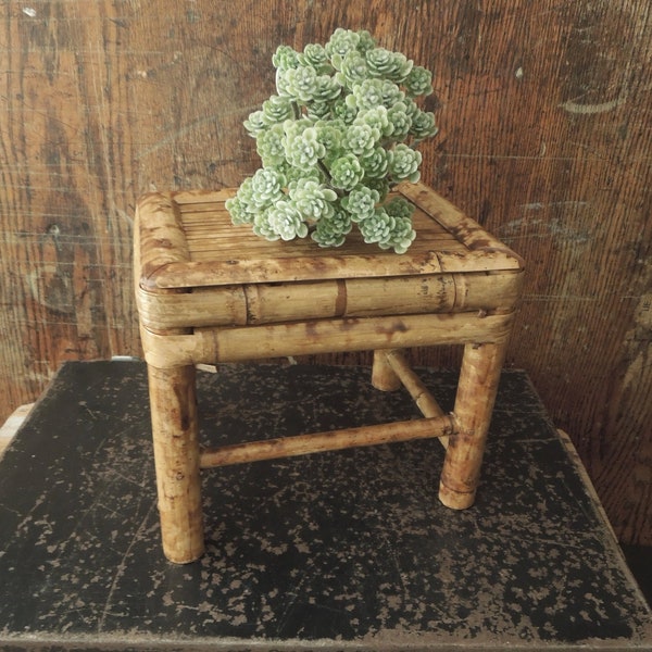 Bamboo Wood Plant Stand or Riser  - Vintage