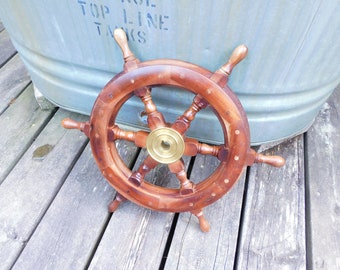 Shiver your timbers with this Wooden Ship / Boat Wheel - Vintage Nautical, Ocean, Sea, Beach, Maritime, Lake, Sailing Themed Wall Display