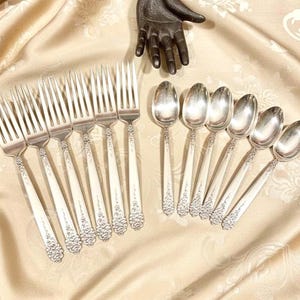 Flatware Moss Rose Pattern Silverware, Vintage Choice 6 Dinner Forks,  6 Teaspoons