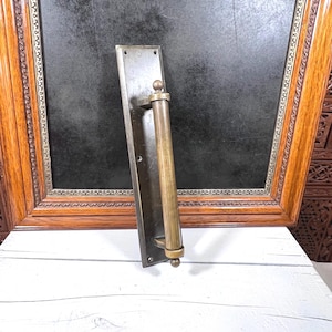 Large Door Pull Brass Handle Antique - Cylindrical Bar Door Pull 15 3/8" H x 3 1/4" W - Extends 3 1/8" - Salvaged Hardware