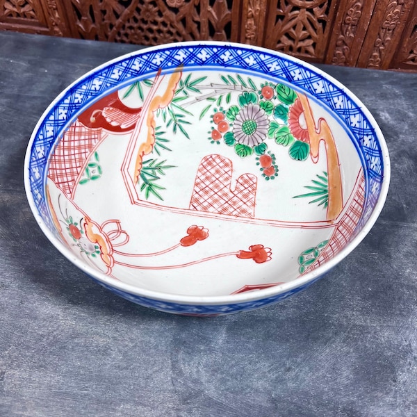 Lovely Chinoiserie - Asian Inspired Motif on Large Ceramic Bowl - Vintage Decor, Prop, Display