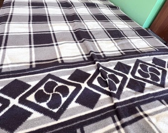 Snuggle up with this Blanket Dark Brown & Tan Vintage - Summer Camp Style Printed Plaid w/ Border Cotton - Satin Edged - Beacon Style