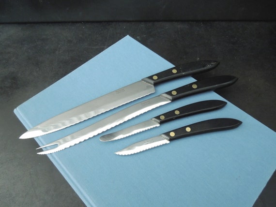 4 Stanley Kitchen Knife Set Retro Black Bakelite Handles Stainless