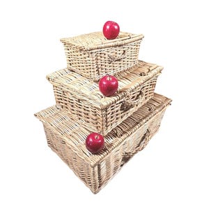 Vintage Set of 3 Wicker Stacking Baskets, Boxes ,Storage