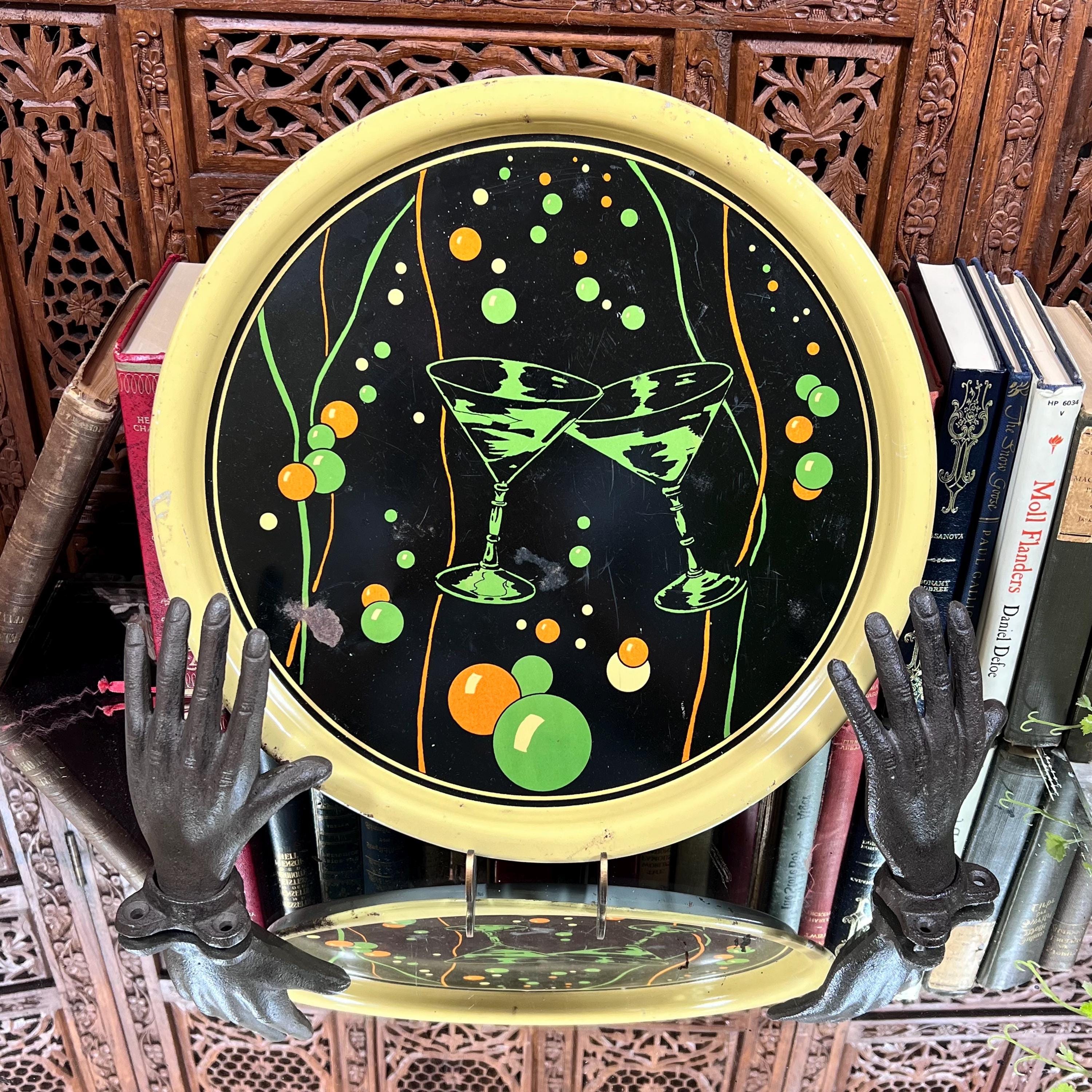 Vintage Round Retro Metal Tray - Etsy