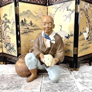 Asian Pottery Chinese Mud Man Vintage Squid Seller