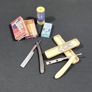 Shaving Products Antique Vintage - Choice - Gillette Tech Razor box w/ Metal Open Comb Razor, Remington Shaving Stick / Straight Razor