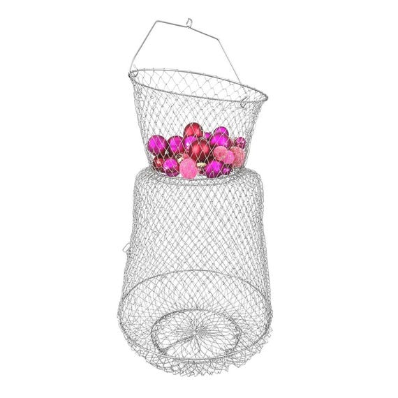 collapsible fish baskets 2PCS Floating Basket Foldable Fishing Bucket Well with Storage Bag Fishing Trap with Rubber-Coated Net String for Kayak Live Caught Fish (12.6 Inches D, 18.5 Inches H) The Ozark Trail Floating Wire Fishing Basket is designed to keep fish secure and alive in the water during fishing trips OperSeven Metal Rustproof Collapsible Fish