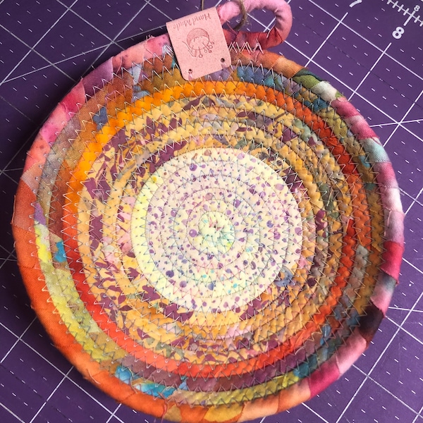 Pastel Cotton Batik Fabric Wrapped Coiled Clothesline Bowl  Ringcatcher RC-327