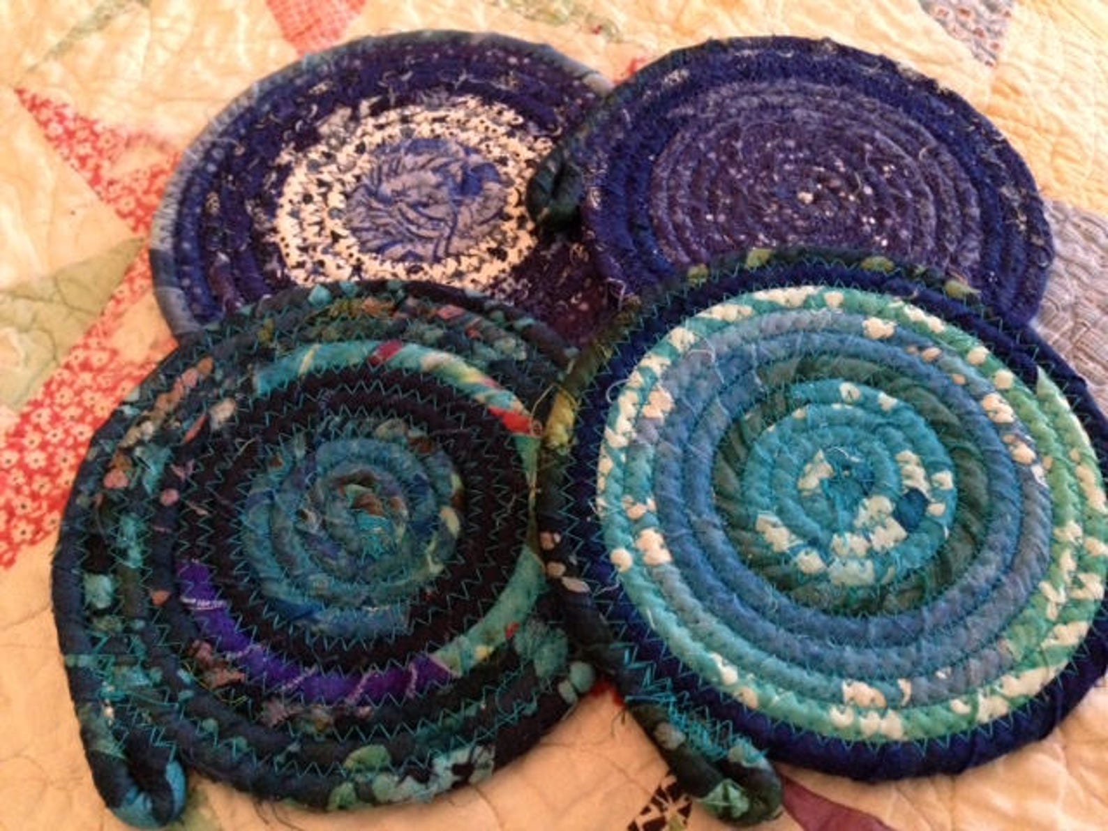 Fabric Covered Coiled Clothesline Coasters set of 4 Custom Etsy