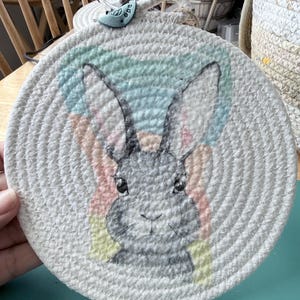 Easter Bunny Coaster Candlemat Trivet Coiled Cotton Clothesline 6.5” round
