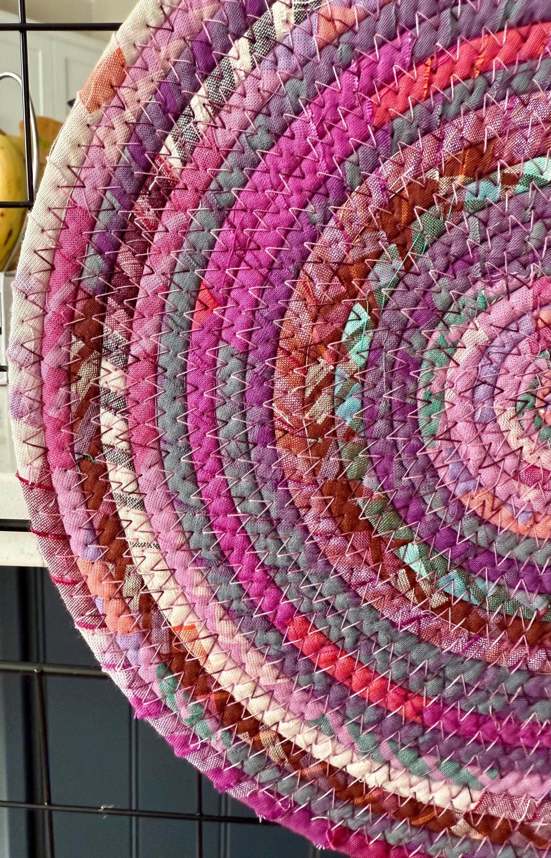 Mauve Plaid Coiled Rope Trivet: Handmade Cotton Tablepad (11”) - Etsy