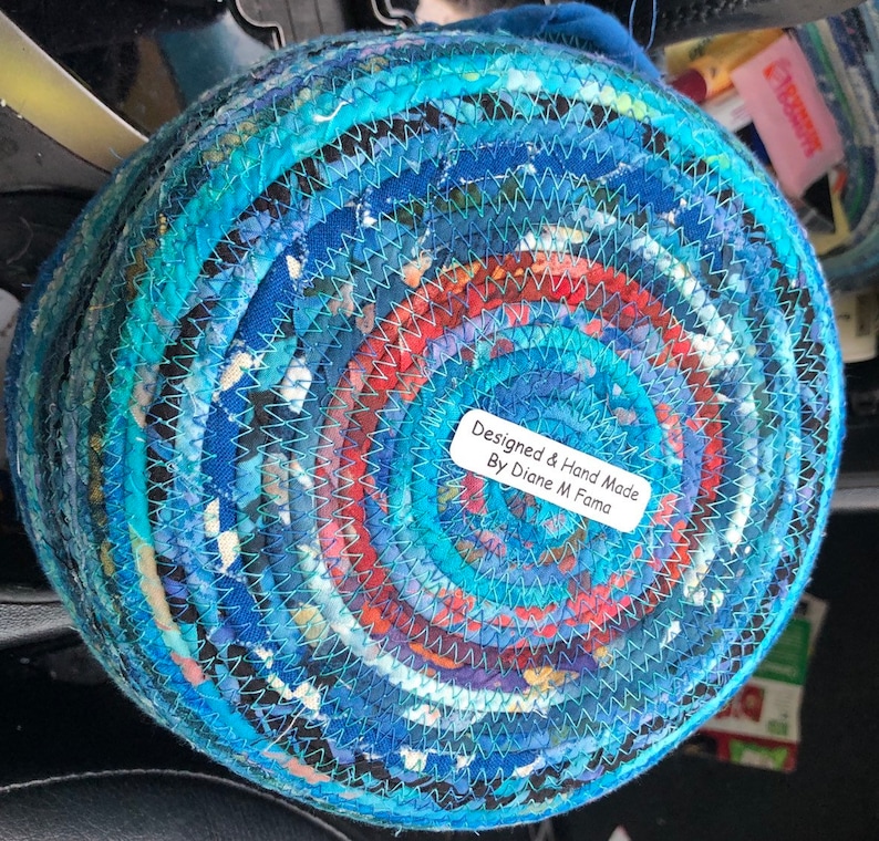 Round Heart Blue Batiks Coiled Clothesline basket #H3