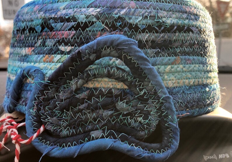 Round Heart Blue Batiks Coiled Clothesline basket #H3