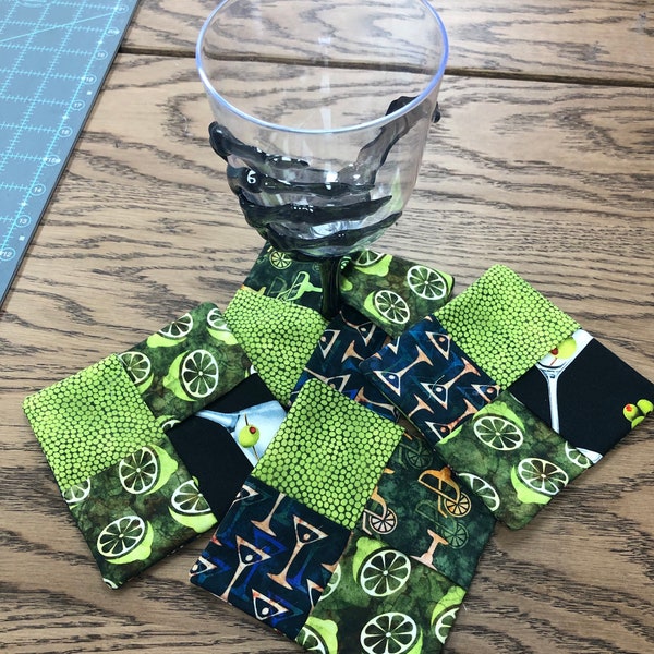 Happy Hour fabric coasters/wine glass slippers -Set of 4