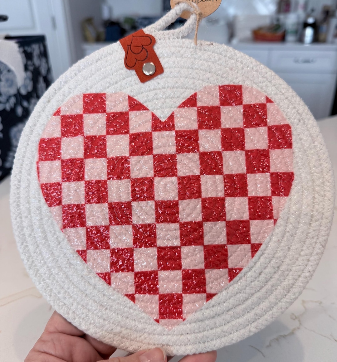 Checkerboard Rope Checkerboard Heart Trivet: Coiled Cotton Rope (8”) Round - Etsy