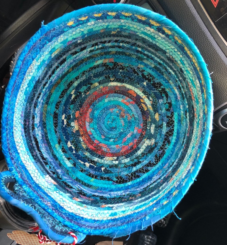 Round Heart Blue Batiks Coiled Clothesline basket #H3