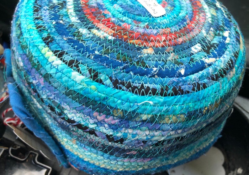 Round Heart Blue Batiks Coiled Clothesline basket #H3