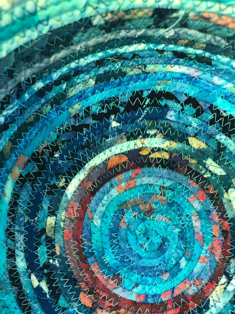Round Heart Blue Batiks Coiled Clothesline basket #H3