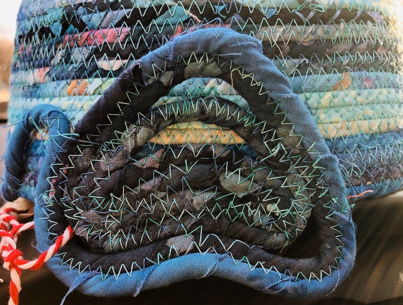 Round Heart Blue Batiks Coiled Clothesline basket #H3