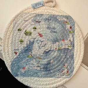 Cape Cod Coaster Candlemat or Trivet Coiled Cotton Rope ( 6.5”) round
