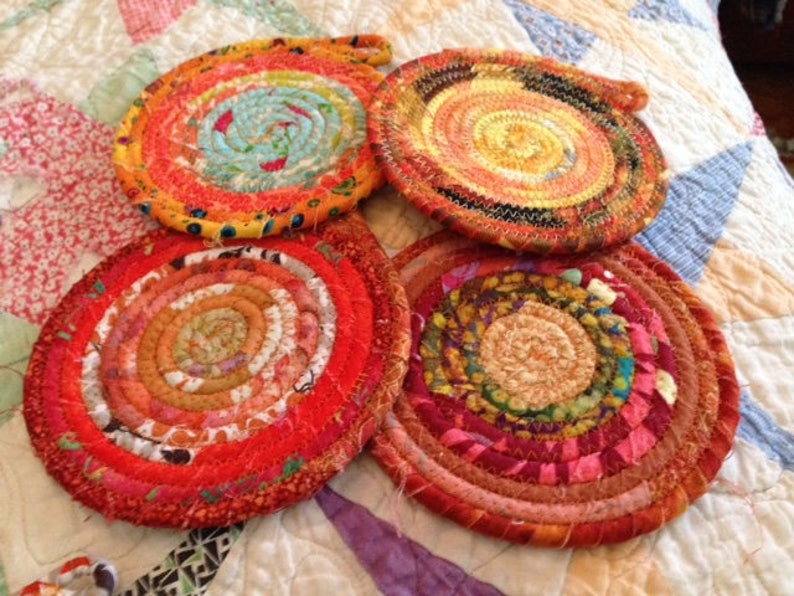 Fabric Covered Coiled Clothesline Coasters set of 4 Custom Etsy