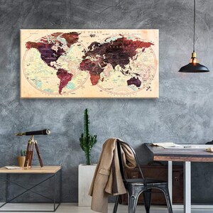 Art Canvas Print World Maps Travel push pin Choose The Size Wall Decor Home Living Room Ofice Ready To Hang framed 1.5&quot; depth ( P2418 )